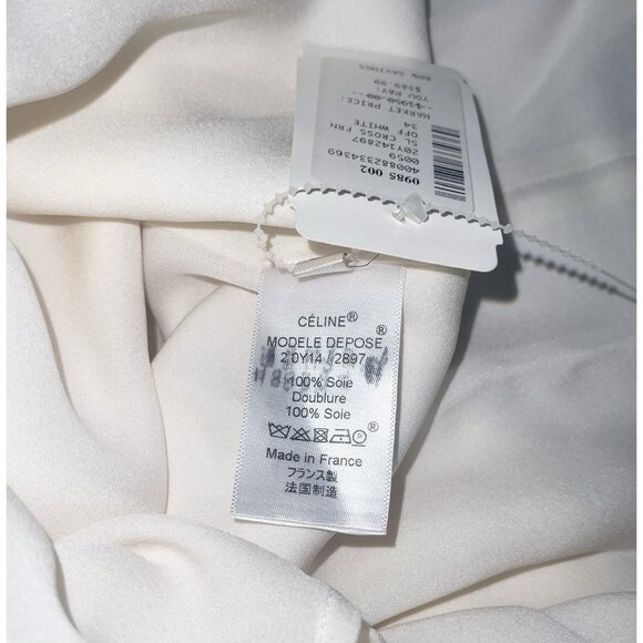 CELINE Paris 100% Silk Cross Front Top Off White Size 34 Made in France NWT - Picture 6 of 10